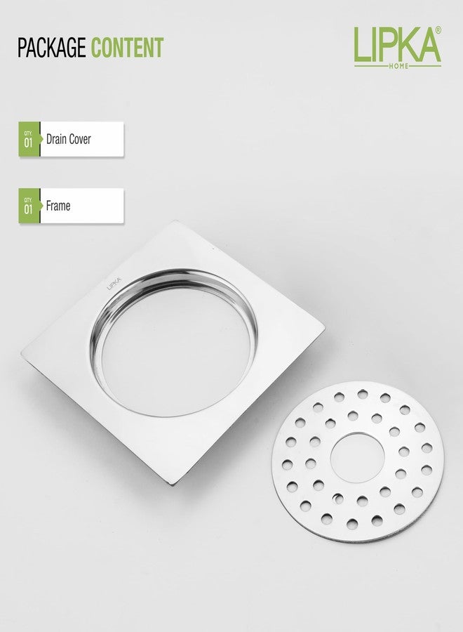 LIPKA 5 x 5 Inches Eon Square Flat Cut Plain Jali Floor Drain with Hole | Premium Stainless Steel | Floor Drain for Bathroom Silver - Image 5